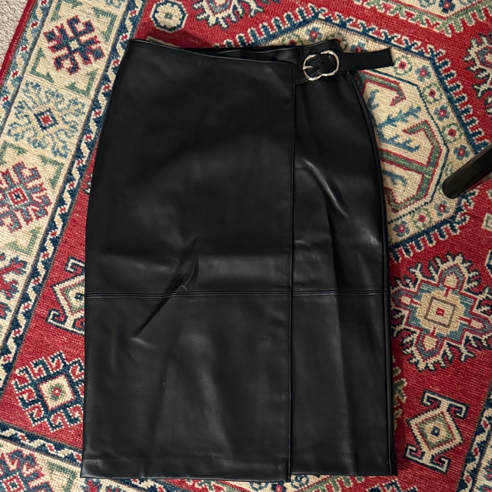 White House Black Market faux leather Black Pencil Skirt with gold hardware